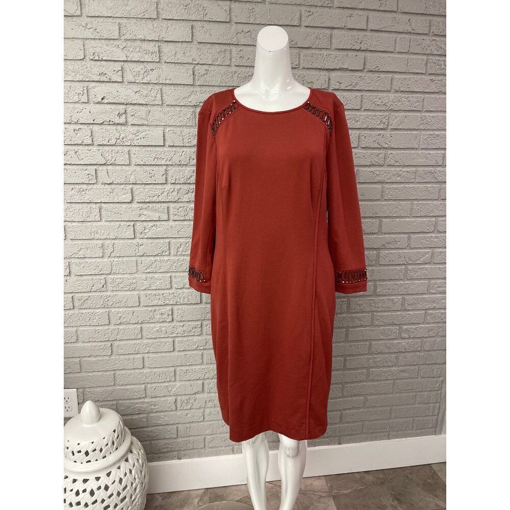 Antonio Melani Women's Beaded Shoulder & Cuffs Midi Dress Size12
